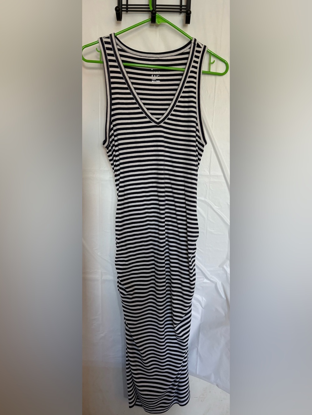 Striped Black & White Sleeveless Maxi Dress with side ruching